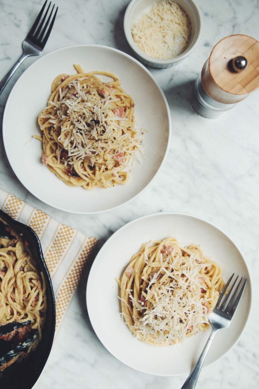 Vegan Carbonara with Zucchini Cream Sauce
